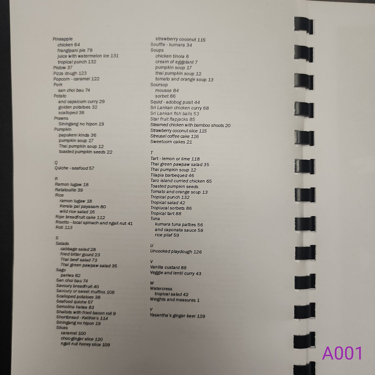 Solomon Islands Cook Book recipe index page 3
