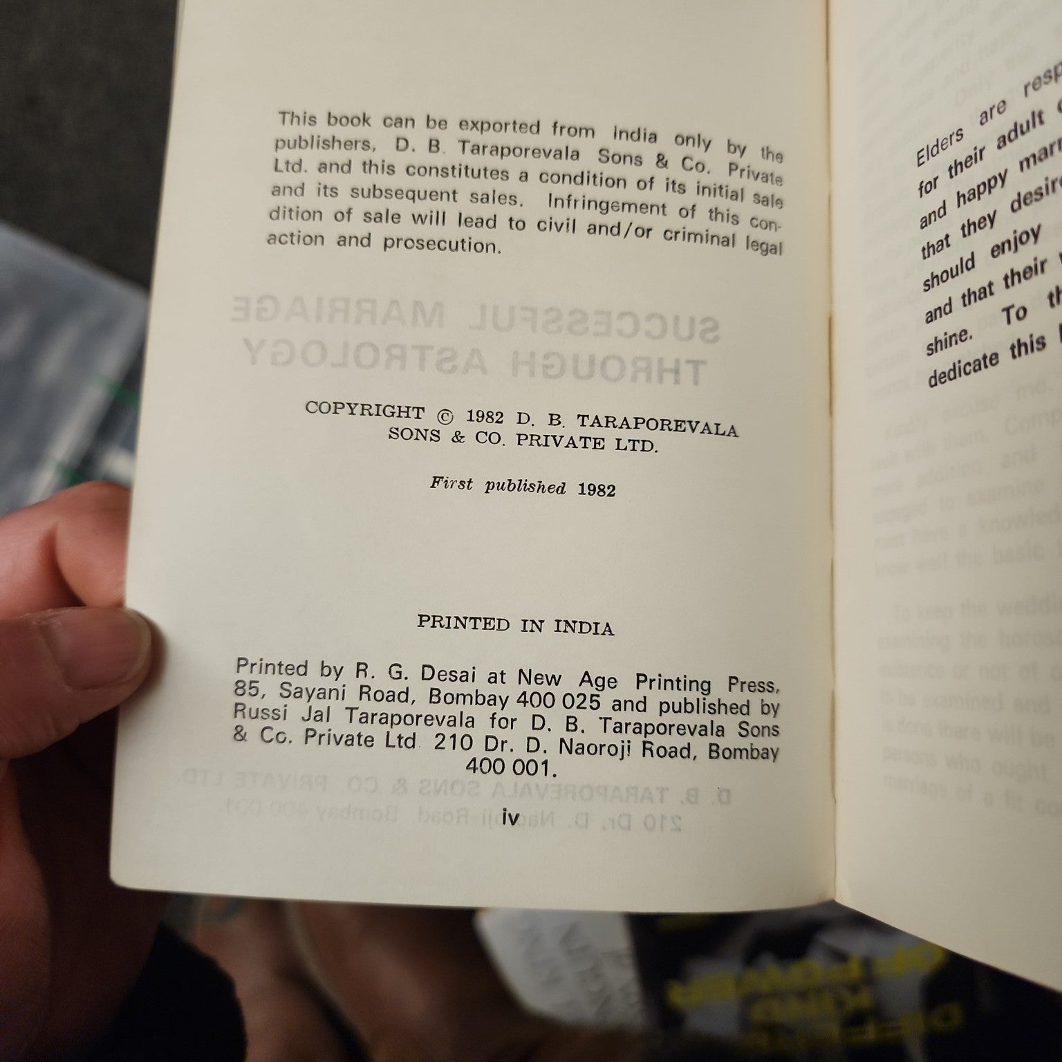 Successful Marriage Through Astrology by Vidwan L. Lakshmanan, 1982 first edition copyright page