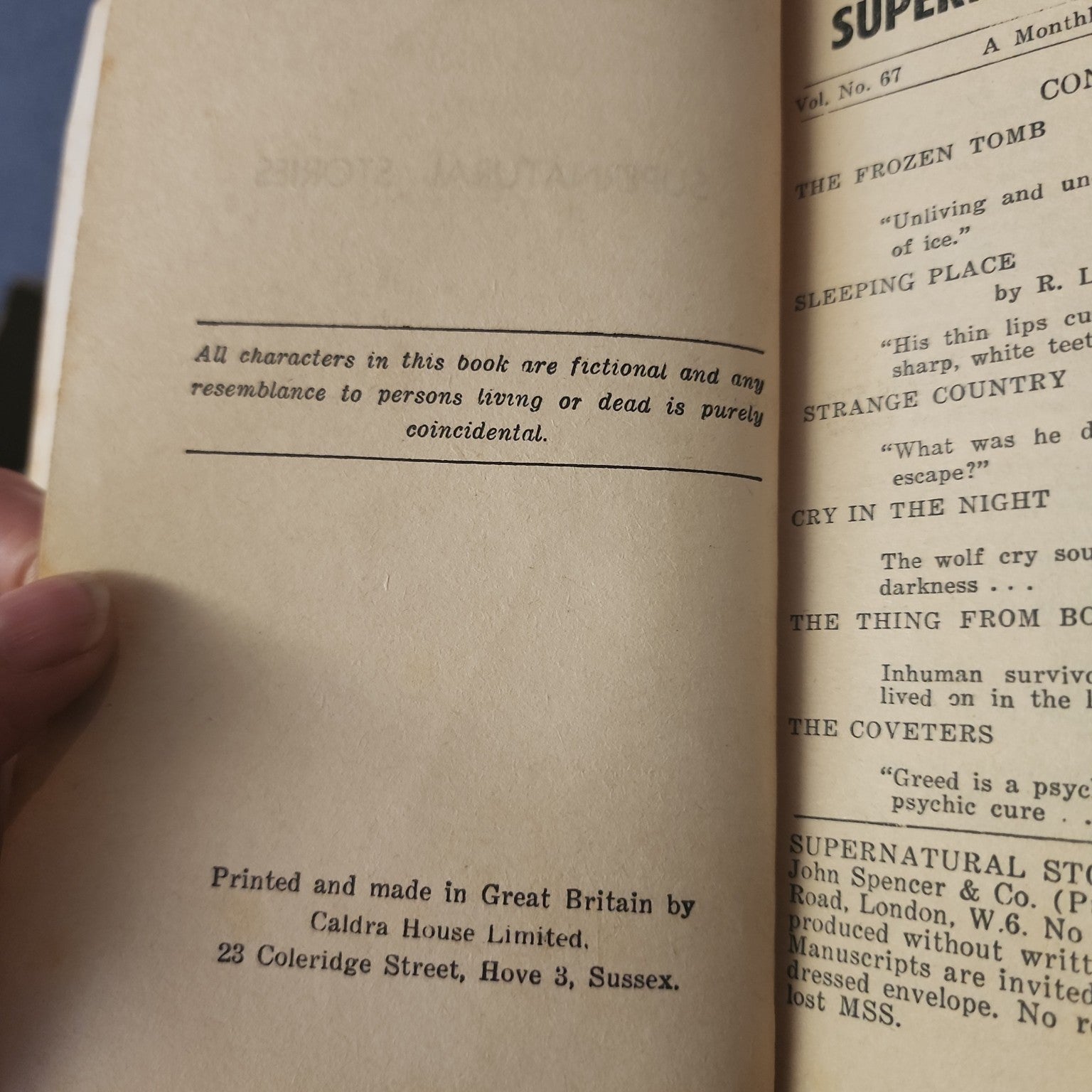 Supernatural Stories No. 67 contents and publication page