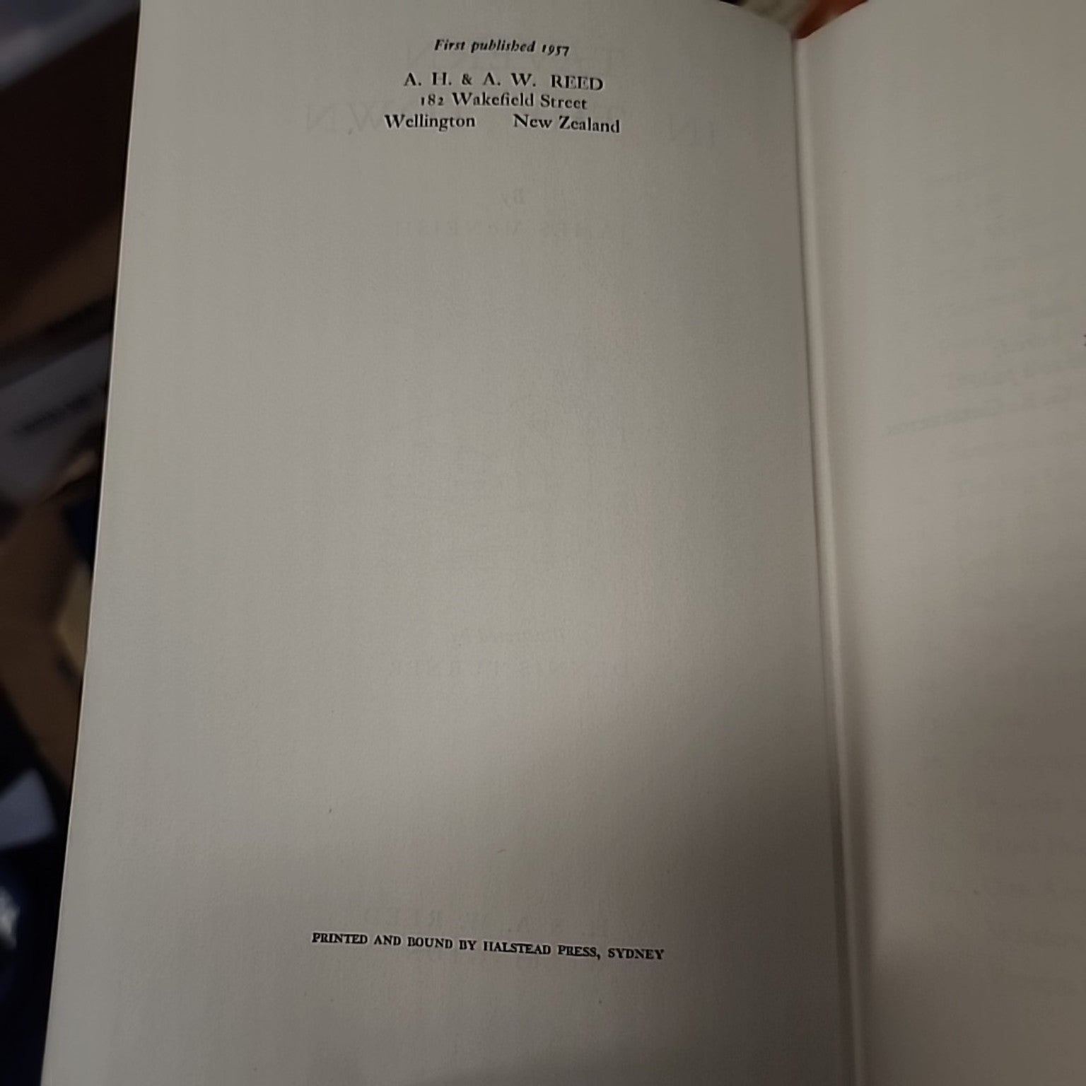 Publication page of Tavern in the Town by James McNeish showing first published 1957 by A. H. & A. W. Reed, Wellington