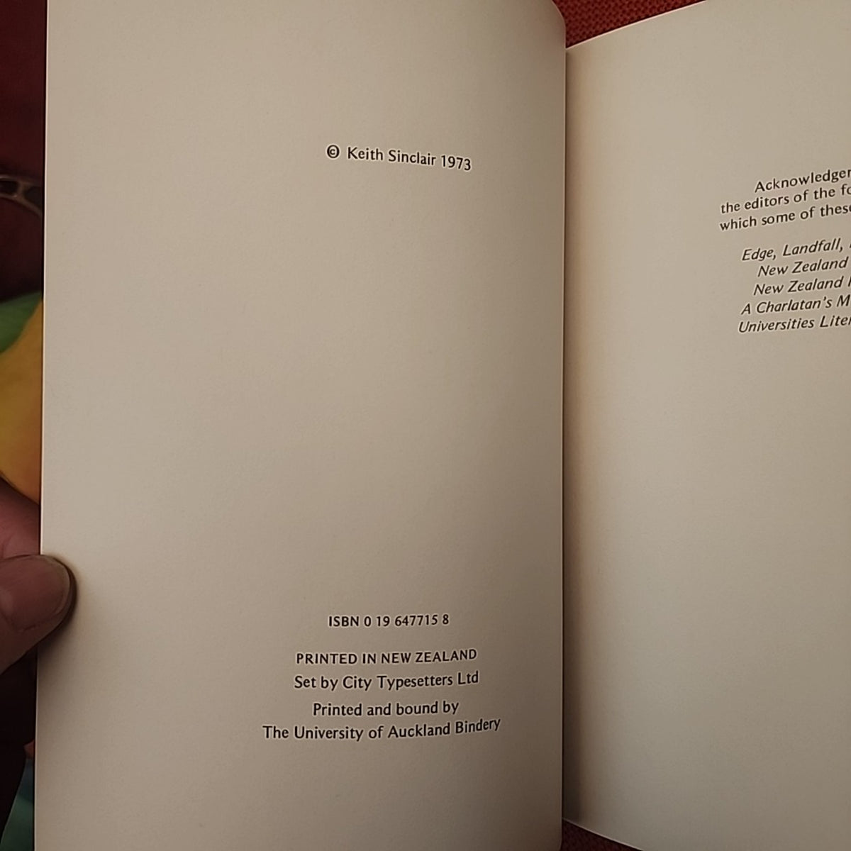 The Firewheel Tree by Keith Sinclair copyright and ISBN page