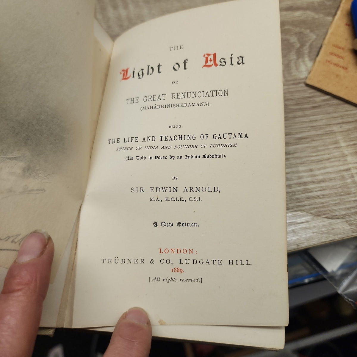 Title page of The Light of Asia by Sir Edwin Arnold, Trübner & Co., London, 1889