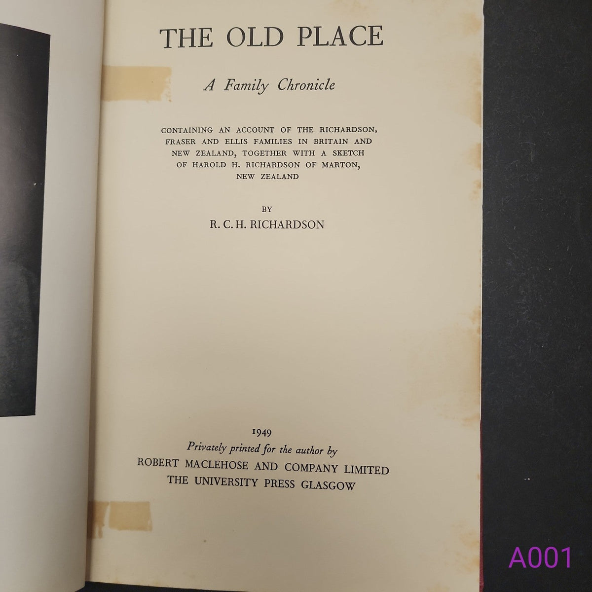 The Old Place A Family Chronicle by R C H Richardson title page