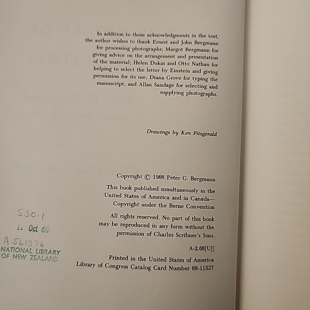 Copyright and edition page for The Riddle of Gravitation by Peter G. Bergmann, 1968