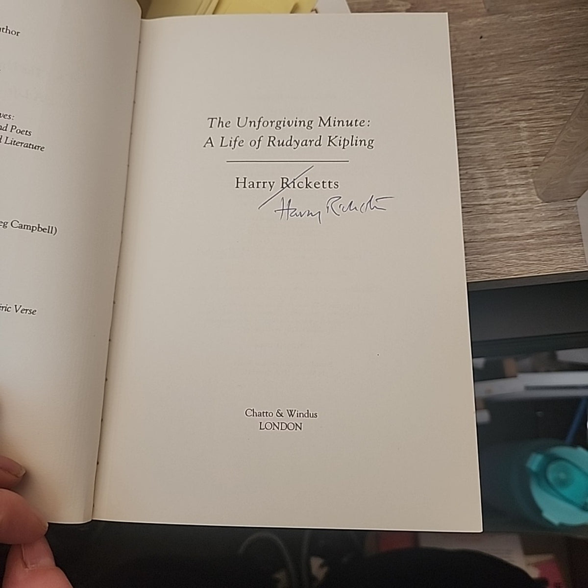 The Unforgiving Minute signed by author Harry Ricketts on the title page