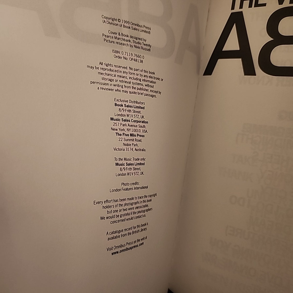 Copyright page of The Very Best of ABBA showing Omnibus Press 1999 and ISBN 0-7119-7660-0