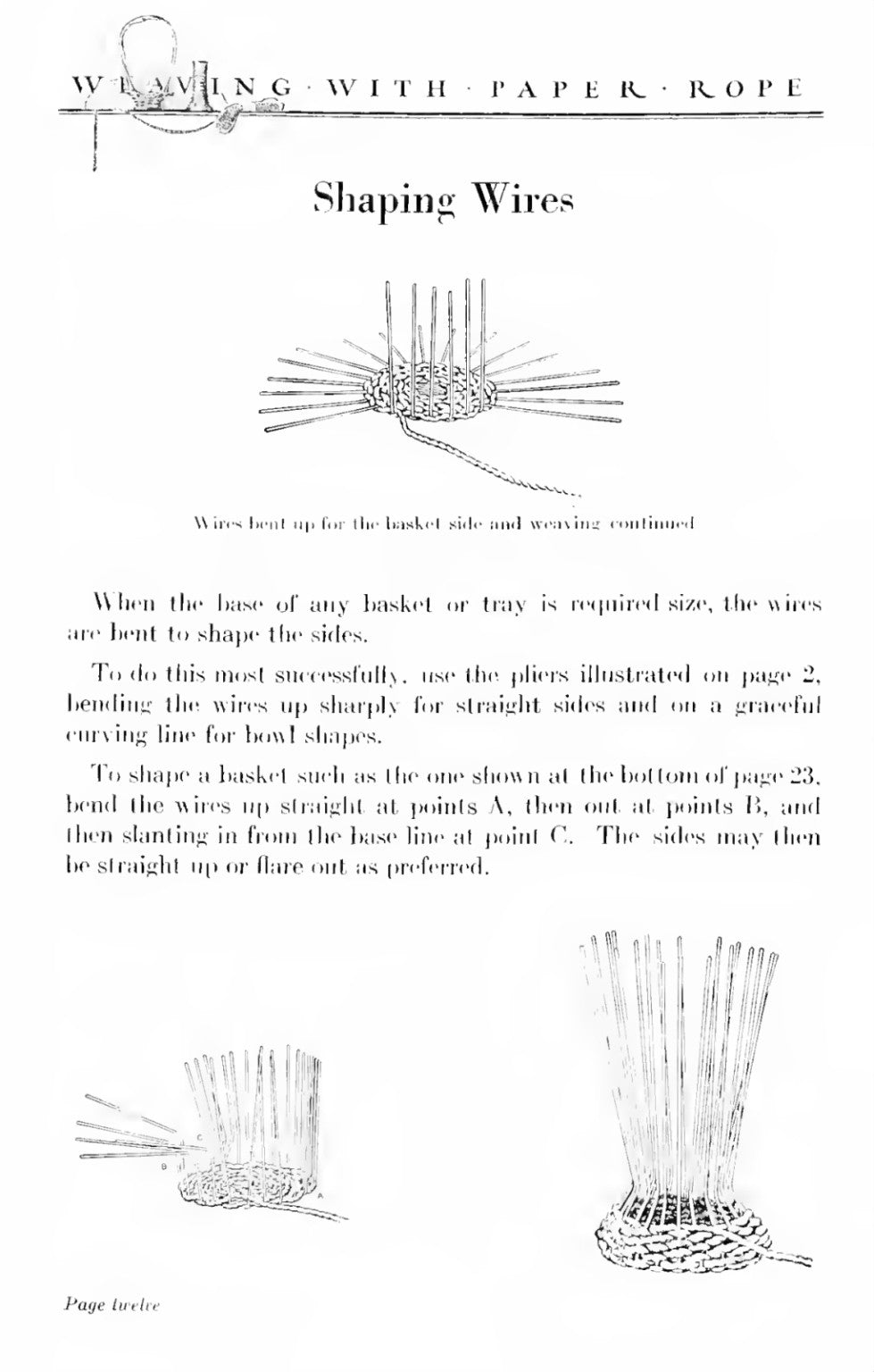 Vintage Weaving with Paper Rope instructions showing how to shape basket wires